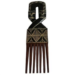 Ghana Africa 2Headed Vintage Fertility Comb Hand-Carved Black Wax Finish Perfect